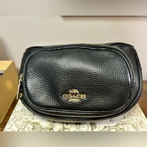 Coach Black Leather Belt Bag with Gold